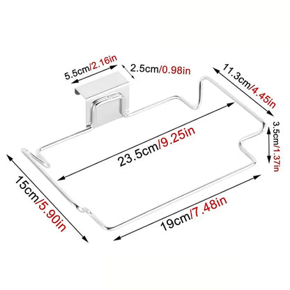 Kitchen Non Perforated Stainless Steel Garbage Rack With Hanging Bracket, Cabinet Door With Cloth And Garbage Bag Storage Rack