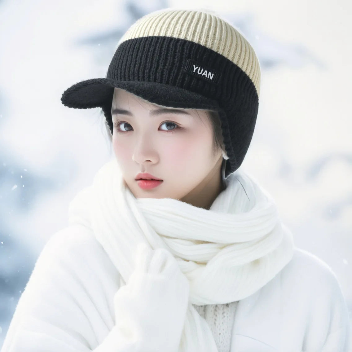 Men Thermal Warm Knit Hat With Ear Protection & Visor Windproof Fleece Lined Winter Beanie Outdoor Ski Driving Coldproof Cap