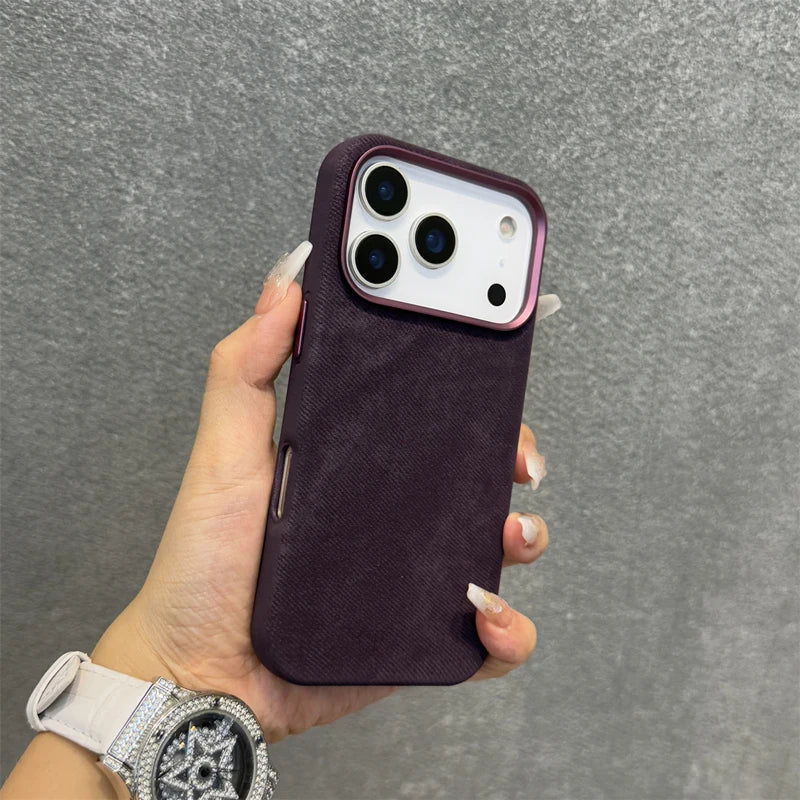 Magnetic Flannel Fabric for Magsafe Phone Case For iPhone 18Pro Max 17 16 15 Pro 13 14 Wireless Charging Alloy Lens Bumper Cover