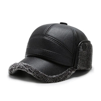 Leather Hat Winter Waterproof Thicken Earmuffs Warm Russian Ski Hat Windproof Cold Flat Cap For Elder Men Women Essential Winter