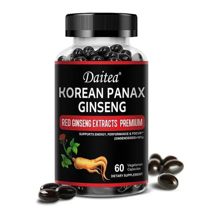 Korean Red Ginseng Capsules-1000 Mg, Boosts Energy, Endurance, Athletic Performance and Muscle Strength, Supports Immune Health