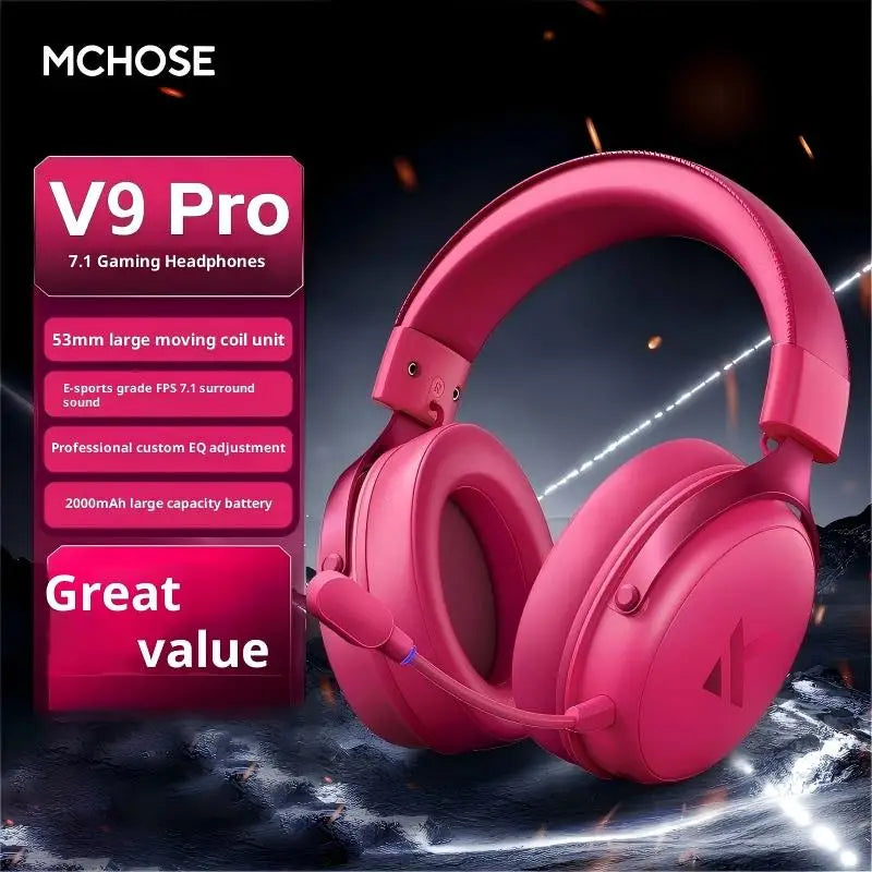 MCHOSE V9 Pro2 Gaming Headset, Over-Ear Quad-Mode Wireless Bluetooth Headphones for PC with Microphone (Delta Style)