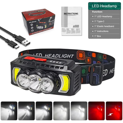 70g Ultra Light Headlamp 7 Modes XPE+LED+COB Red Light 0°-180° Adjustable Type-C Rechargeable Waterproof 2026 Upgrade
