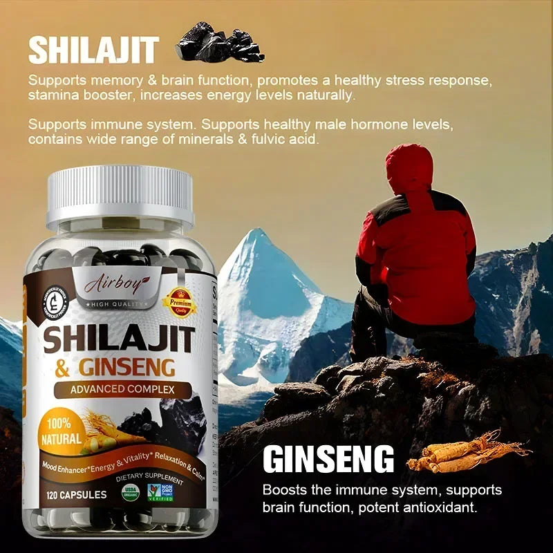 Shilajit & Ginseng - Energy & Vitality Support, Improve Mental Clarity, Immune Support, Increase Endurance, Muscle Growth
