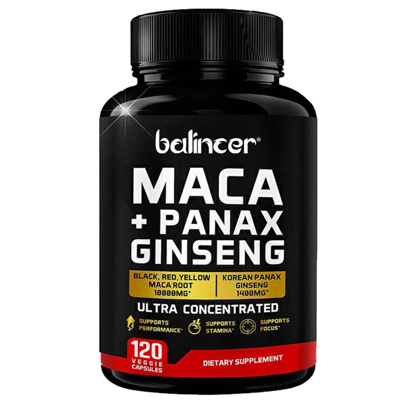 Maca & Ginseng Capsules 10000mg (Yellow+Red+Black) Extract, Strength, Endurance, Muscle Mass, Energy & Muscle Support