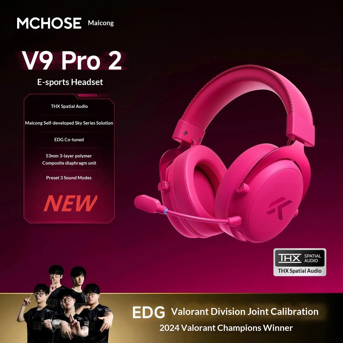MCHOSE V9 Pro2 Gaming Headset, Over-Ear Quad-Mode Wireless Bluetooth Headphones for PC with Microphone (Delta Style)