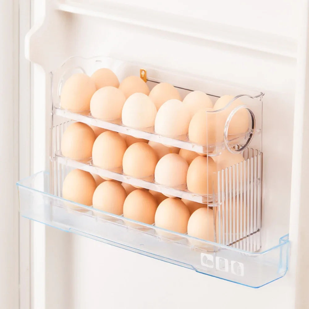 Kitchen Large Capacity Egg Fridge Storage Box - Portable Multi-Layer Egg Tray Organizer, Auto Opening/Closing Egg Holder