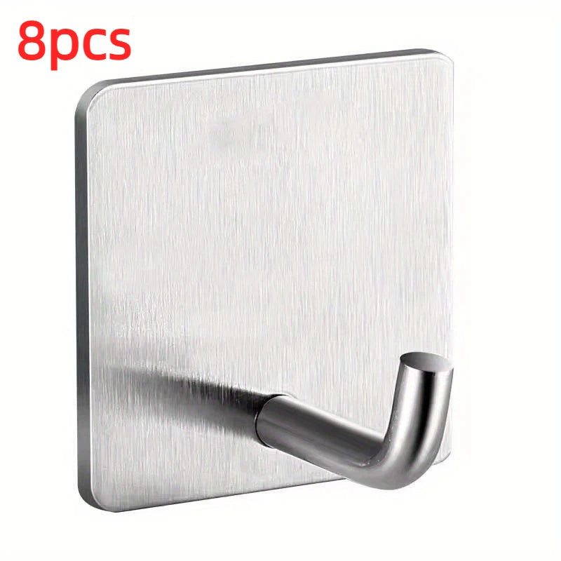 8pcs Stainless Steel Small Hooks, No Drilling, Wall Mounted, Kitchen, Bathroom, Office Key Hooks Wall Hook Adhesive Wall Hooks