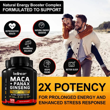 Maca & Ginseng Capsules 10000mg (Yellow+Red+Black) Extract, Strength, Endurance, Muscle Mass, Energy & Muscle Support
