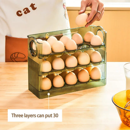Kitchen Large Capacity Egg Fridge Storage Box - Portable Multi-Layer Egg Tray Organizer, Auto Opening/Closing Egg Holder