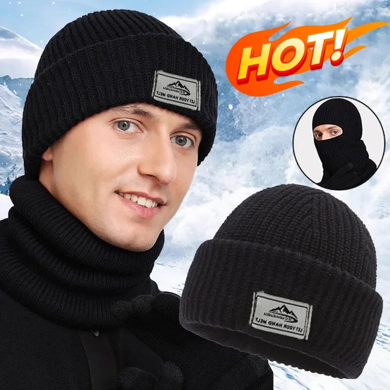 2 In1 Winter Mask Beanies Hats Warm Knitted Balaclava Hats Windproof Solid Full Face Ski Bonnet Tactical Cycling Earmuffs Cap
