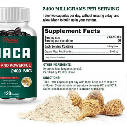 Organic Black Maca Extract 2400Mg - Builds Muscle Mass, Improves Endurance, Balances Hormones, Promotes A Relaxing Mood, Non-GMO