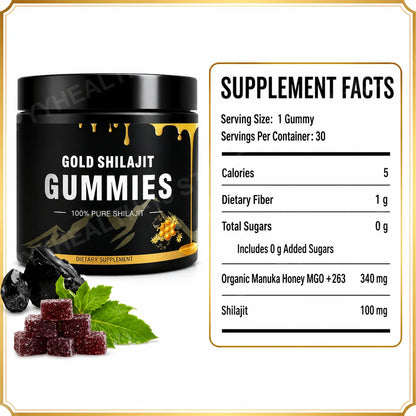 Shilajit Gummies with Manuka Honey, Endurance, Focus and Vitality Support,100 mg per Gummy, 30 Count Daily Formula for Energy