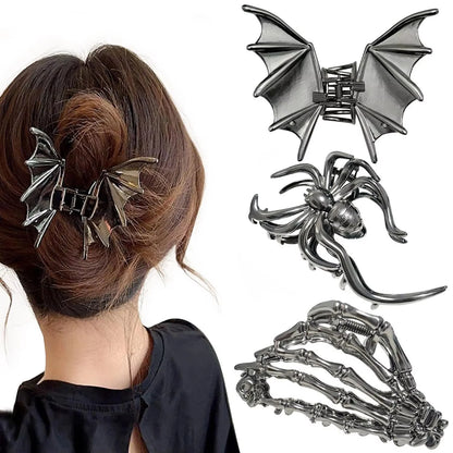 Halloween Alloy Bat Hair Claw Clips Y2K Gothic Style Metal Shark Clamp Girls Holiday Hair Accessories