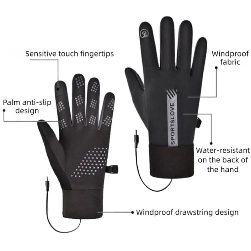 USB Rechargeable Heated Gloves Adjustable Temperature Anti Slip Touch Screen Thickened Warm for Skiing Cycling Winter Outdoor