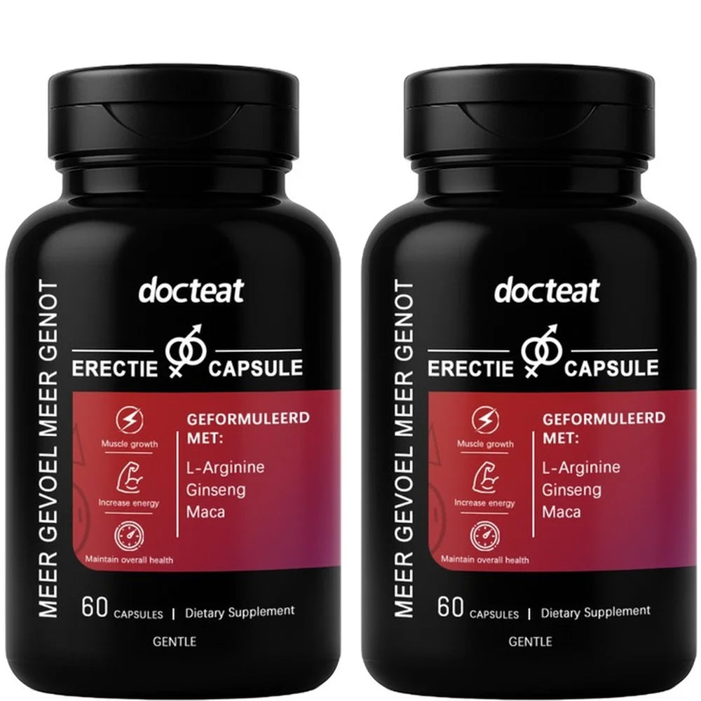 Docteat L-Arginine Ginseng Maca Capsules for Men, Energy Endurance Muscle Growth & Recovery Support, Gentle, 60 Capsules