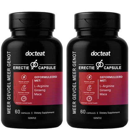 Docteat L-Arginine Ginseng Maca Capsules for Men, Energy Endurance Muscle Growth & Recovery Support, Gentle, 60 Capsules