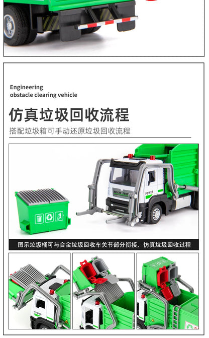1/32 Garbage Collection Truck Car Model City Garbage Sorting Sanitation Clearing Vehicle Car Model Sound and Light Kids Toy Gift