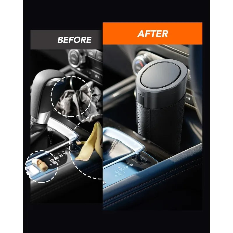 Car Trash Can (with Lid) Auto Dust Organizer with Garbage Bags Small Car Trash Bin Can Car Interior Rubbish Bag Car Accessories
