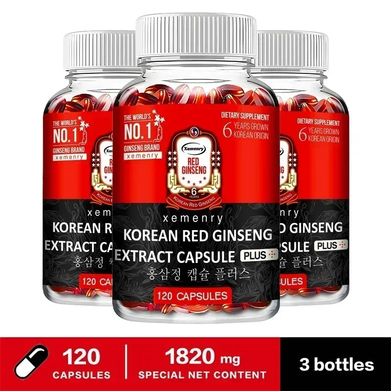 Korean Red Ginseng Supplement - Supports Brain Function and Immune Health, Boosts Energy Production, Relieves Stress, Non-GMO
