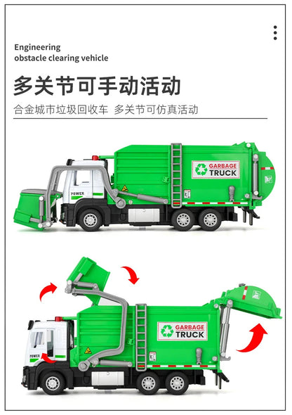1/32 Garbage Collection Truck Car Model City Garbage Sorting Sanitation Clearing Vehicle Car Model Sound and Light Kids Toy Gift