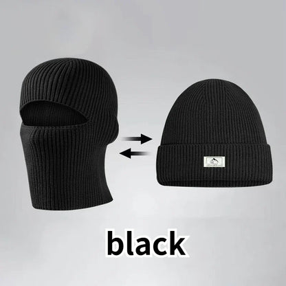 2 In1 Winter Mask Beanies Hats Warm Knitted Balaclava Hats Windproof Solid Full Face Ski Bonnet Tactical Cycling Earmuffs Cap