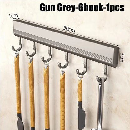 Kitchen Storage Rack Aluminum Alloy Hook Rack Wall Mounted Kitchen Utensil Storage Rack Bathroom Robe Towel Hanger