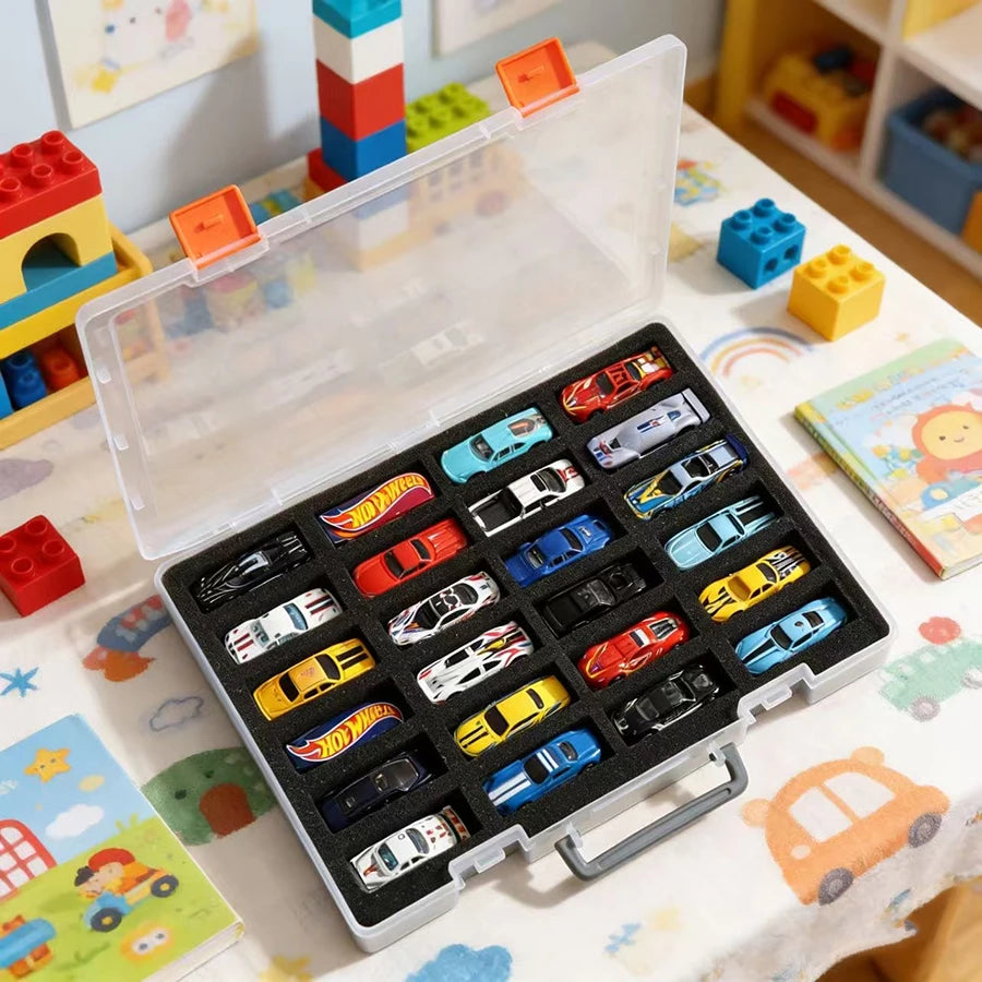 Car Model Storage Box, Matchbox Alloy Car Transparent Display Case, Toy Car Organizer, Partitioned Box for Collectibles