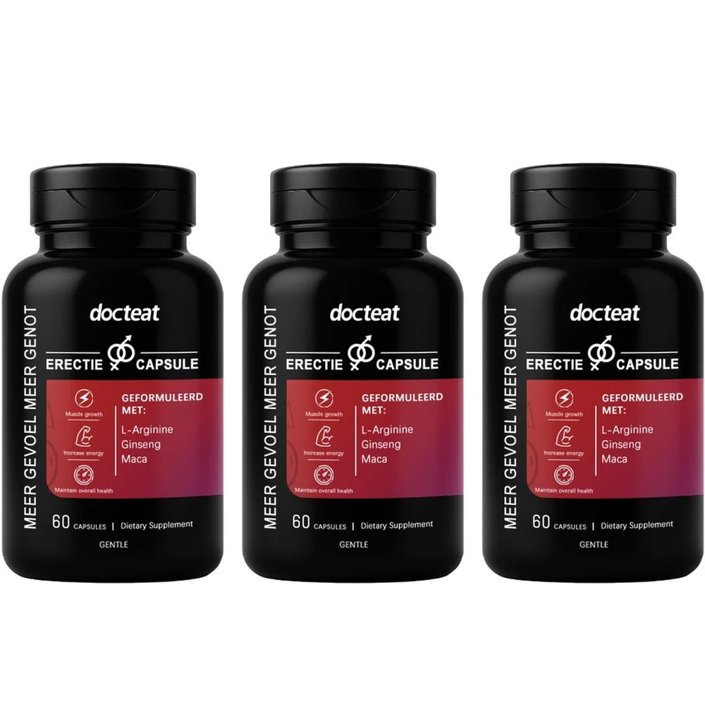 Docteat L-Arginine Ginseng Maca Capsules for Men, Energy Endurance Muscle Growth & Recovery Support, Gentle, 60 Capsules