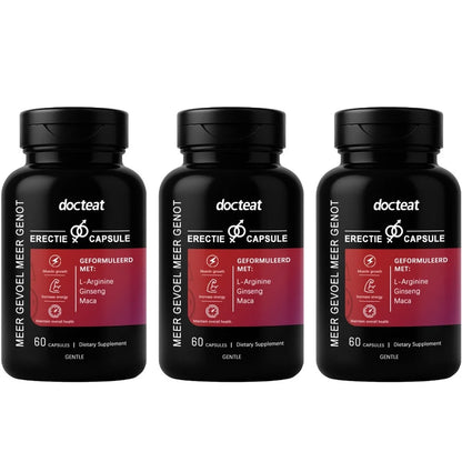 Docteat L-Arginine Ginseng Maca Capsules for Men, Energy Endurance Muscle Growth & Recovery Support, Gentle, 60 Capsules