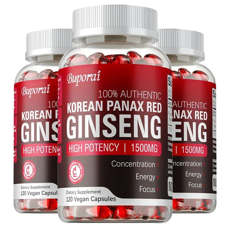 Korean Red Panax Ginseng Capsules - Supports Overall Health & Performance, Improves Mental Focus and Vitality, and Boosts Energy