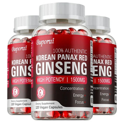 Korean Red Panax Ginseng Capsules - Supports Overall Health & Performance, Improves Mental Focus and Vitality, and Boosts Energy