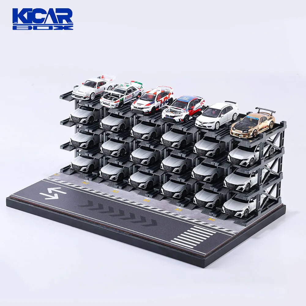 KicarMod 1/64 24 Parking Spaces Assembled Model Car Building Model Kit with Assembly and Display Box Collectible Car Gifts