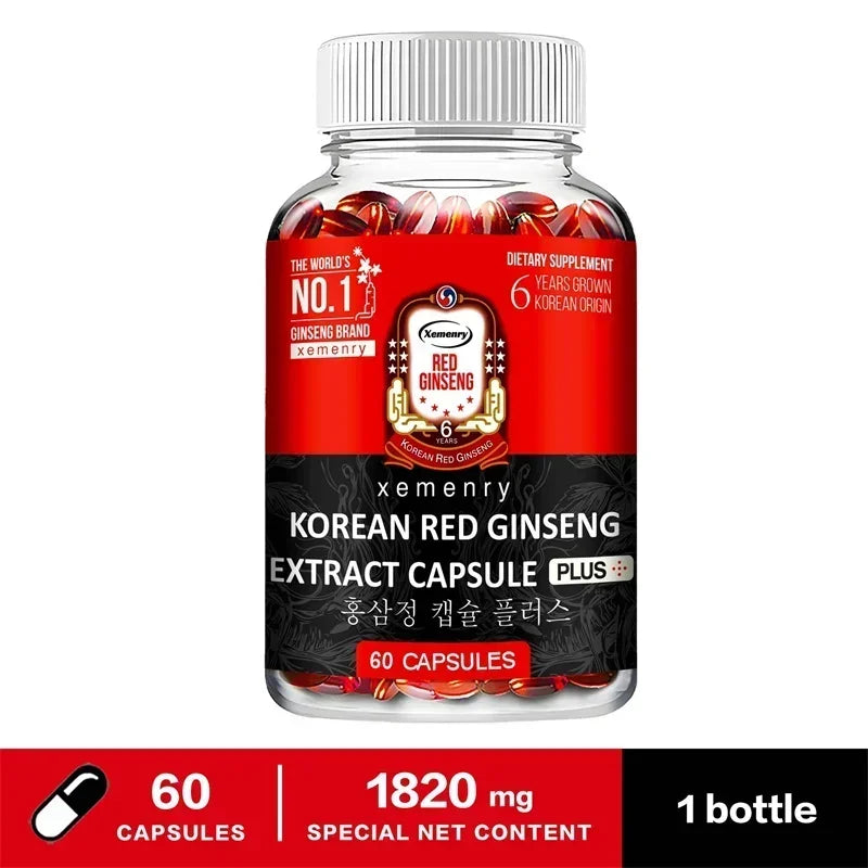 Korean Red Ginseng Supplement - High Potency for Energy, Focus, Performance, Vitality & Immune Support - for Men and Women
