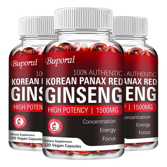 Korean Red Panax Ginseng Capsules - Increases Energy, Mood, Stamina & Performance Supports Mental Health