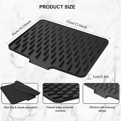 Kitchen Silicone Drain Mat with Built-in Drainage Design, Easy to Clean, Suitable for Countertops, Sinks, Refrigerators