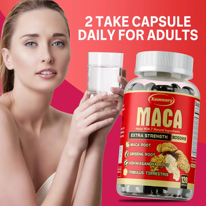 Maca Root Capsules - with Ginseng & Ashwagandha, to Support Energy, Endurance and Performance, Muscle Mass Improve