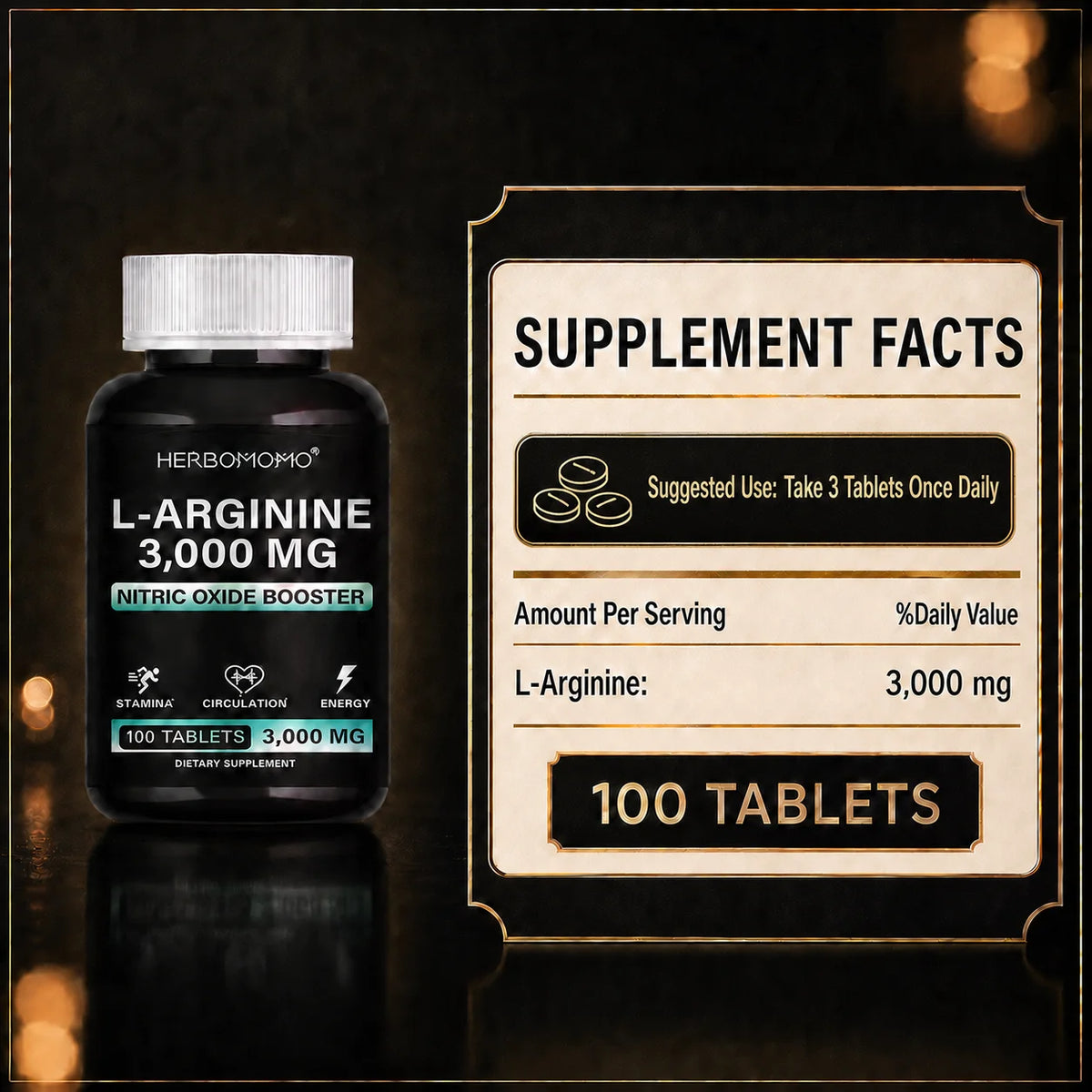L Arginine 3000mg Tablets Maximum Dose L-Arginine Nitric Oxide Supplement for Supporting Energy - Nitric Oxide Booster