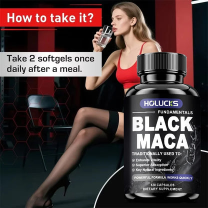 Natural Men Maca Supplement, with Black Maca Extract & Black Pepper, Support Hormone Balance & Masculine Drive, Immune