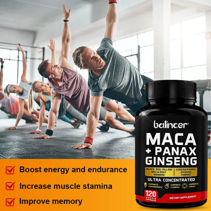Maca & Ginseng Capsules 10000mg (Yellow+Red+Black) Extract, Strength, Endurance, Muscle Mass, Energy & Muscle Support