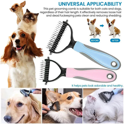 Double Sided Stainless Steel Pet Grooming Brush Dog Cat Hair Remover Comb Tangle Removal Pet Supplies
