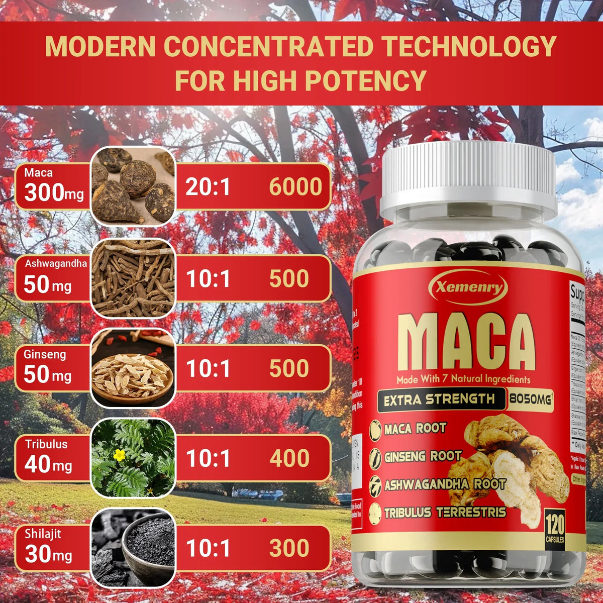 Maca Root Capsules - with Ginseng & Ashwagandha, to Support Energy, Endurance and Performance, Muscle Mass Improve