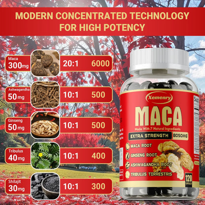 Maca Root Capsules - with Ginseng & Ashwagandha, to Support Energy, Endurance and Performance, Muscle Mass Improve