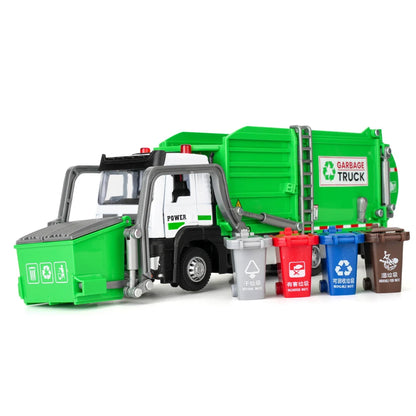 1/32 Garbage Collection Truck Car Model City Garbage Sorting Sanitation Clearing Vehicle Car Model Sound and Light Kids Toy Gift