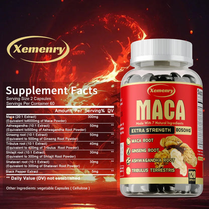 Maca Root Capsules - with Ginseng & Ashwagandha, to Support Energy, Endurance and Performance, Muscle Mass Improve