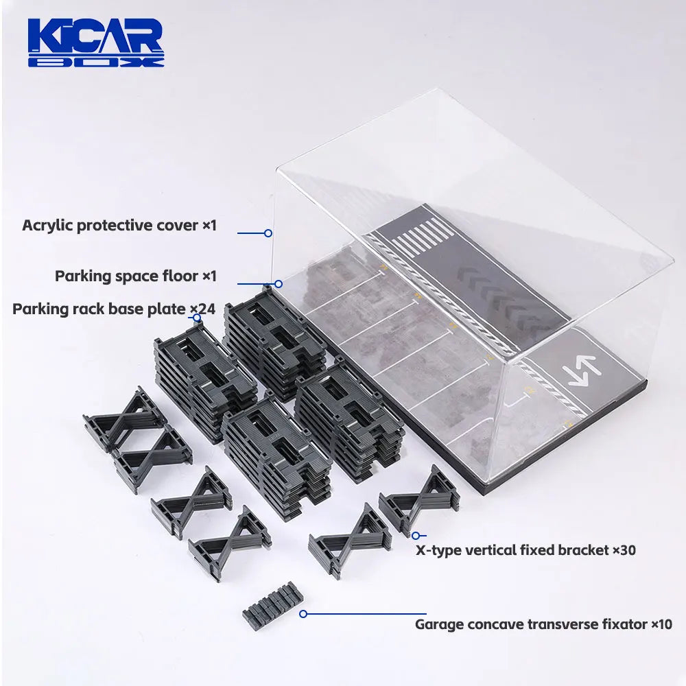 KicarMod 1/64 24 Parking Spaces Assembled Model Car Building Model Kit with Assembly and Display Box Collectible Car Gifts