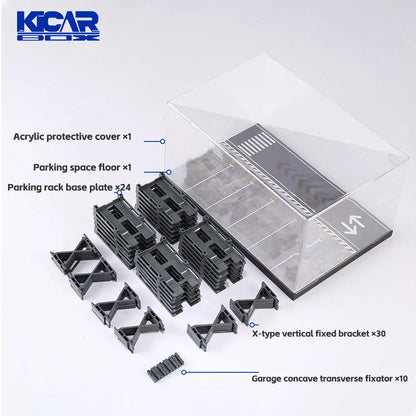 KicarMod 1/64 24 Parking Spaces Assembled Model Car Building Model Kit with Assembly and Display Box Collectible Car Gifts