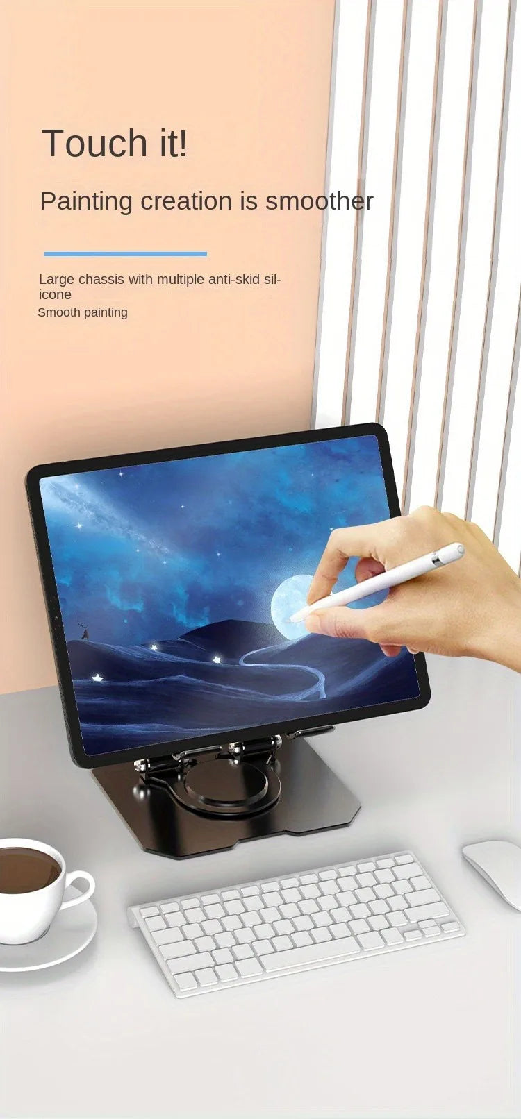 360° Rotatable Tablet Stand Adjustable Foldable Desktop Stand Holder Compatible For 4.7-12 Inch Ipad Pro/Air/Min Laptop Tablet