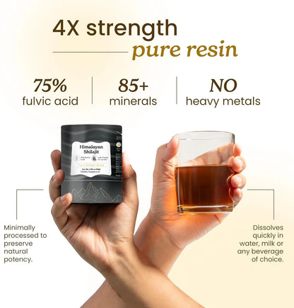 Pure Himalayan Shilajit Resin High Potency Gold Grade 75%+ Fulvic Acid 85+ Trace Minerals Resin for Energy Boost & Immune Suppor