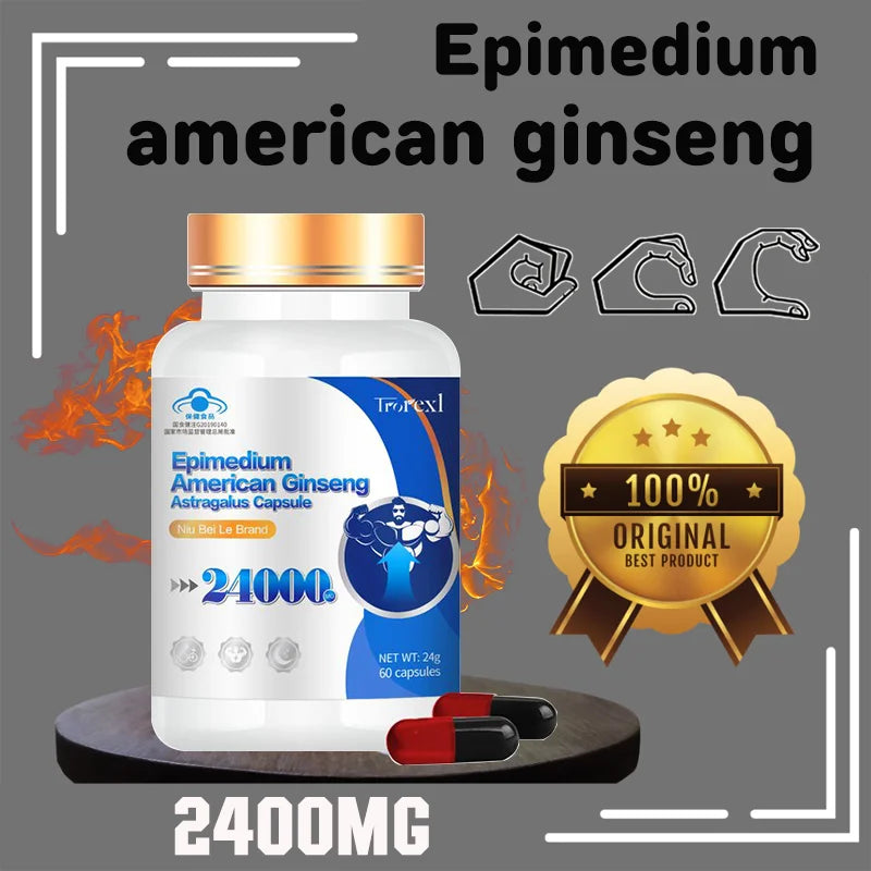 100% Pure Non-GMo Organic American Ginseng Supplement - 60 Capsules Supports Reproductive Health Natural Energizer Stamina